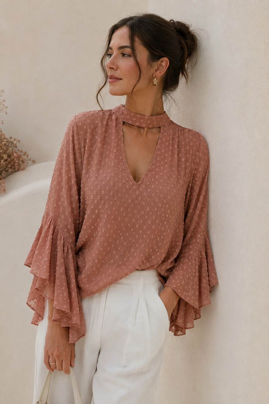 Band of Gypsies Pink Bell Sleeve Blouse Medium